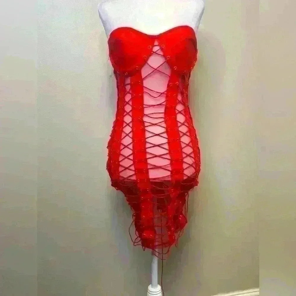 NWT Tomato red body-con lace up dress